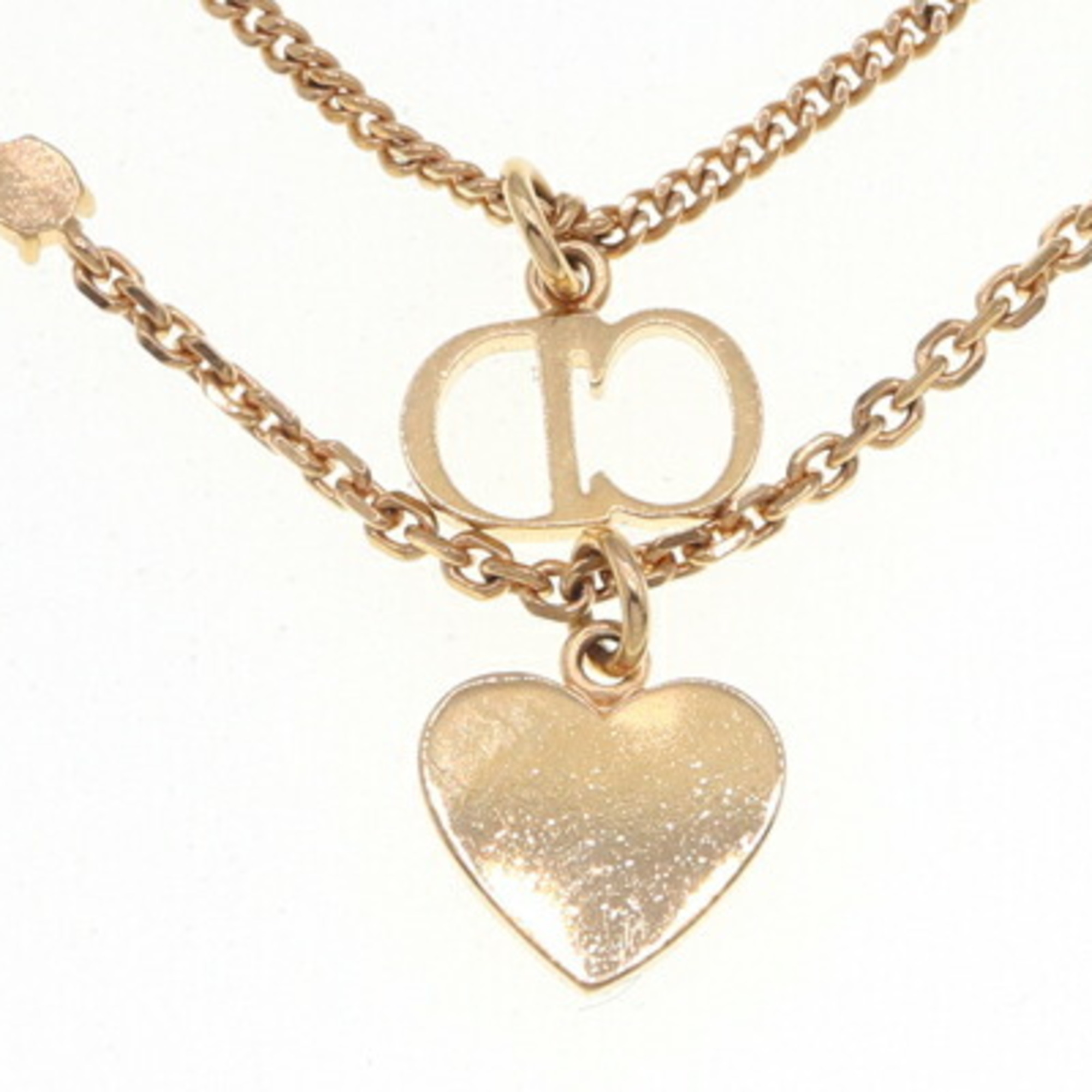 Christian Dior Dior Necklace Clair D Lune Gold Metal Rhinestone Heart CD Pendant Women's Double DIOR