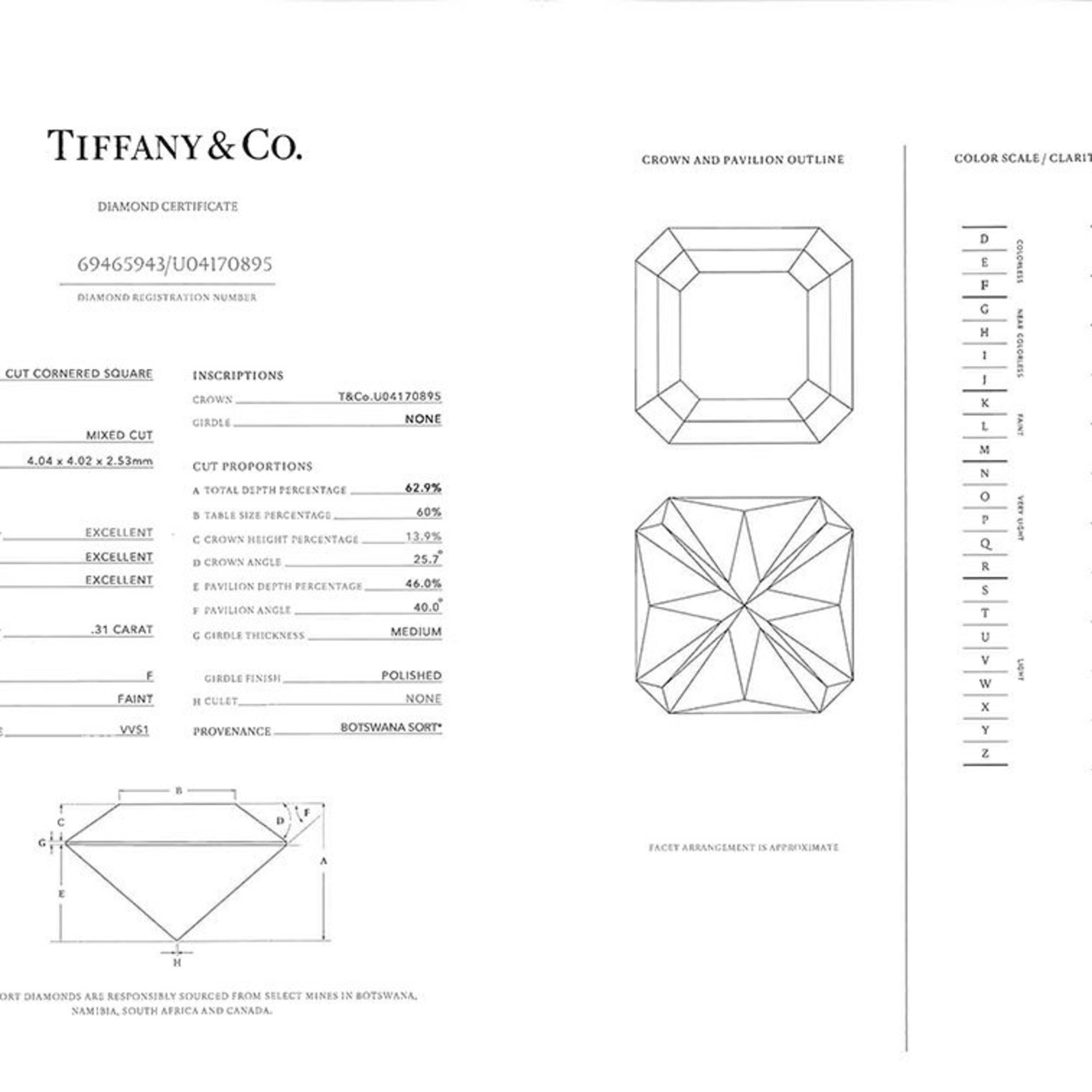 Tiffany & Co. True Ring, Diamond, 0.31ct, Size 8, Pt950, F/VVS1/3EX, Women's