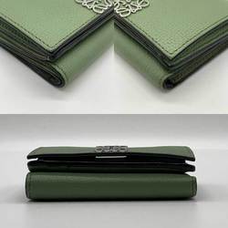 LOEWE Trifold Compact Wallet Green Square Anagram Women's Leather