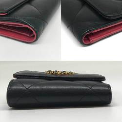 Chanel Small Flap Wallet Coco Mark Lambskin CHANEL Stitch Black Noir