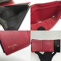 Chanel Small Flap Wallet Coco Mark Lambskin CHANEL Stitch Black Noir