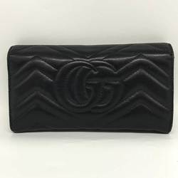Gucci GG Marmont Continental Wallet Chevron Quilted Leather Flap Black Noir GUCCI 443436