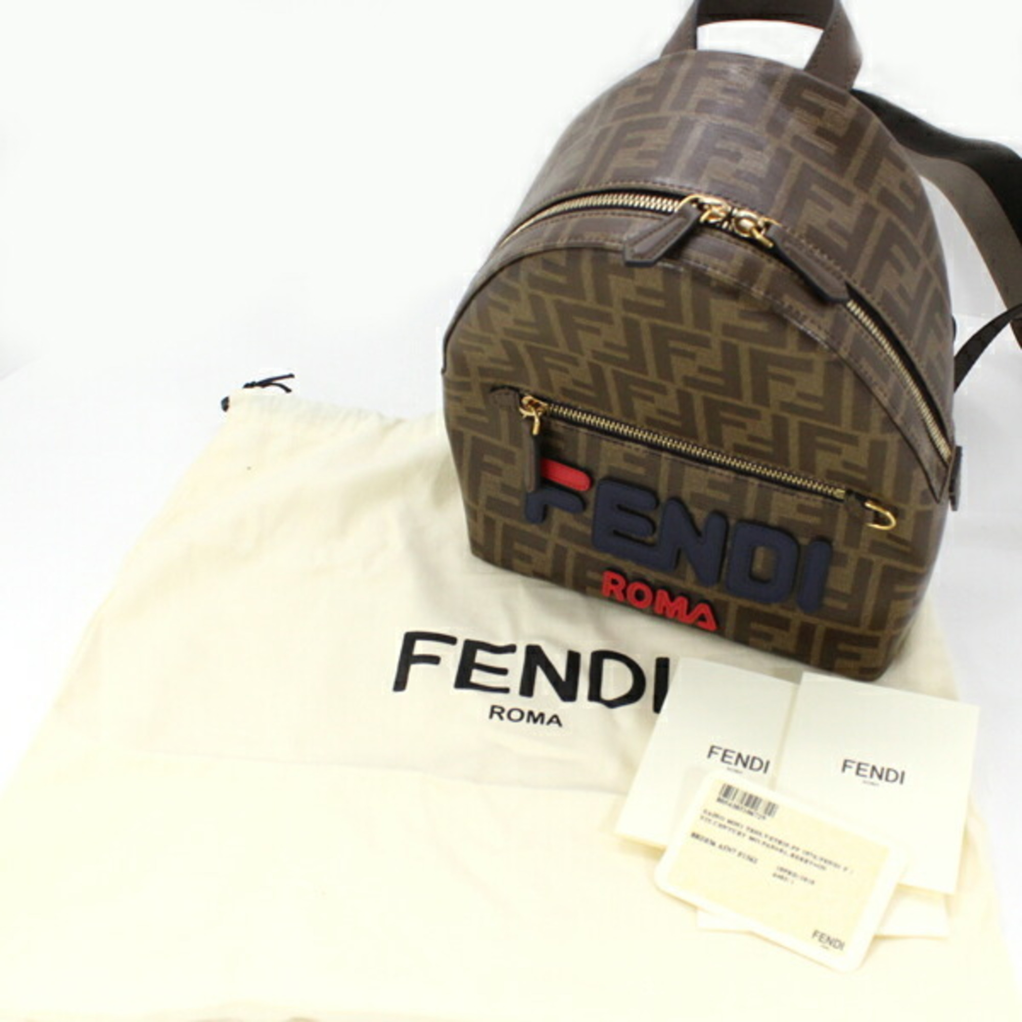 Fendi Fila Backpack FENDIxFILA Collaboration Brown FF Small Rucksack Daypack Women's 8BZ036 FENDI MANIA KM2278