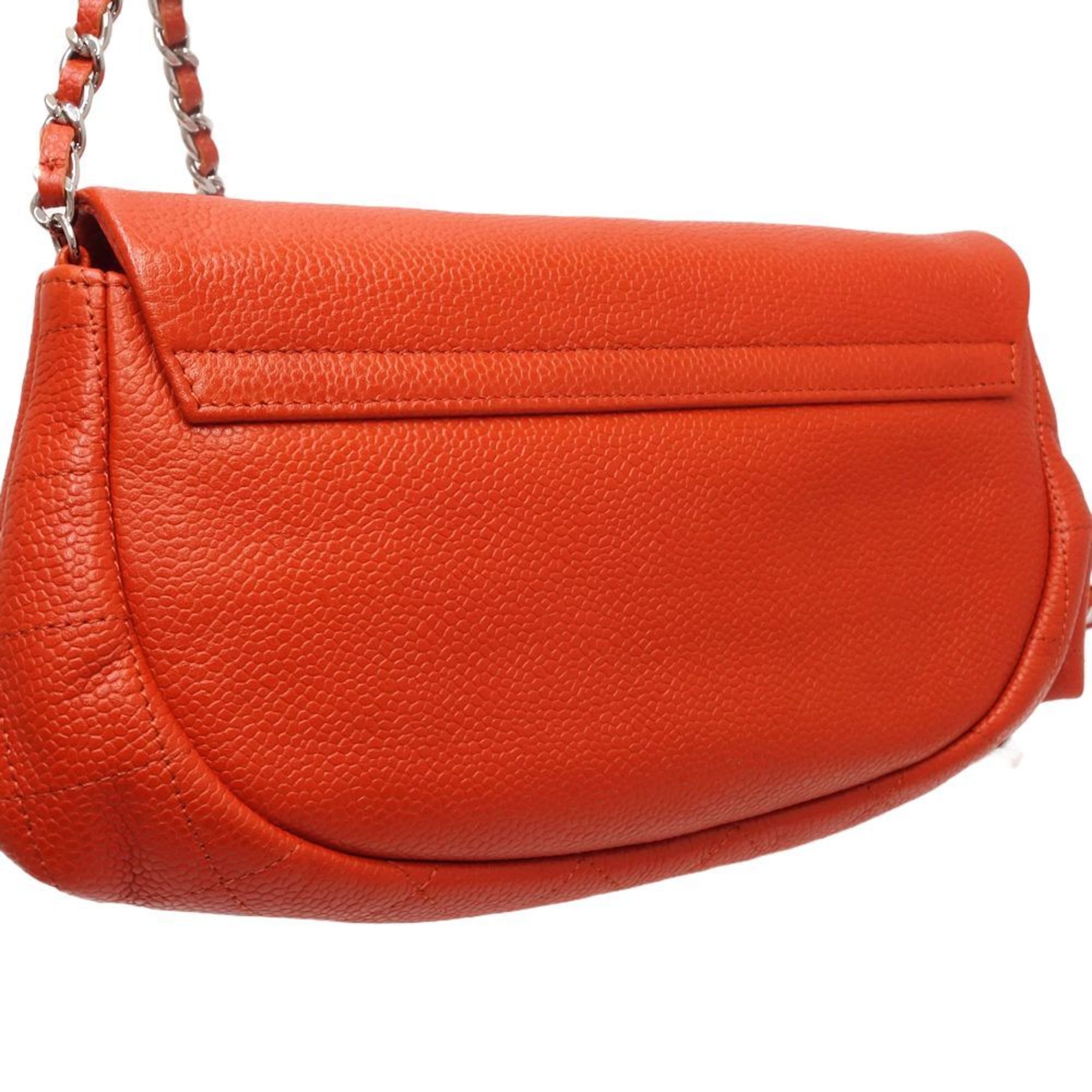 CHANEL Half Moon Coco Mark 0033 Shoulder Bag Caviar Skin Red Orange 180438