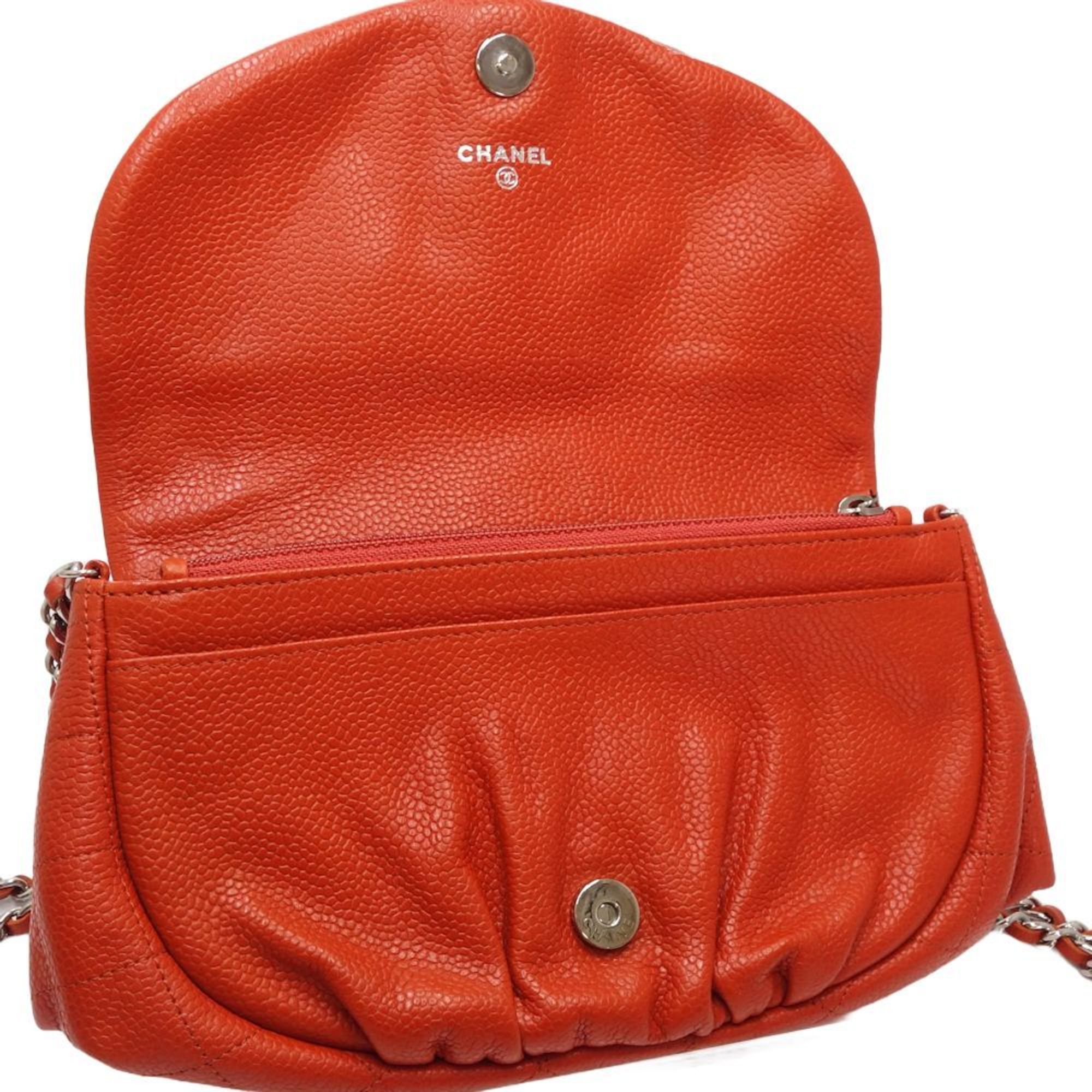 CHANEL Half Moon Coco Mark 0033 Shoulder Bag Caviar Skin Red Orange 180438