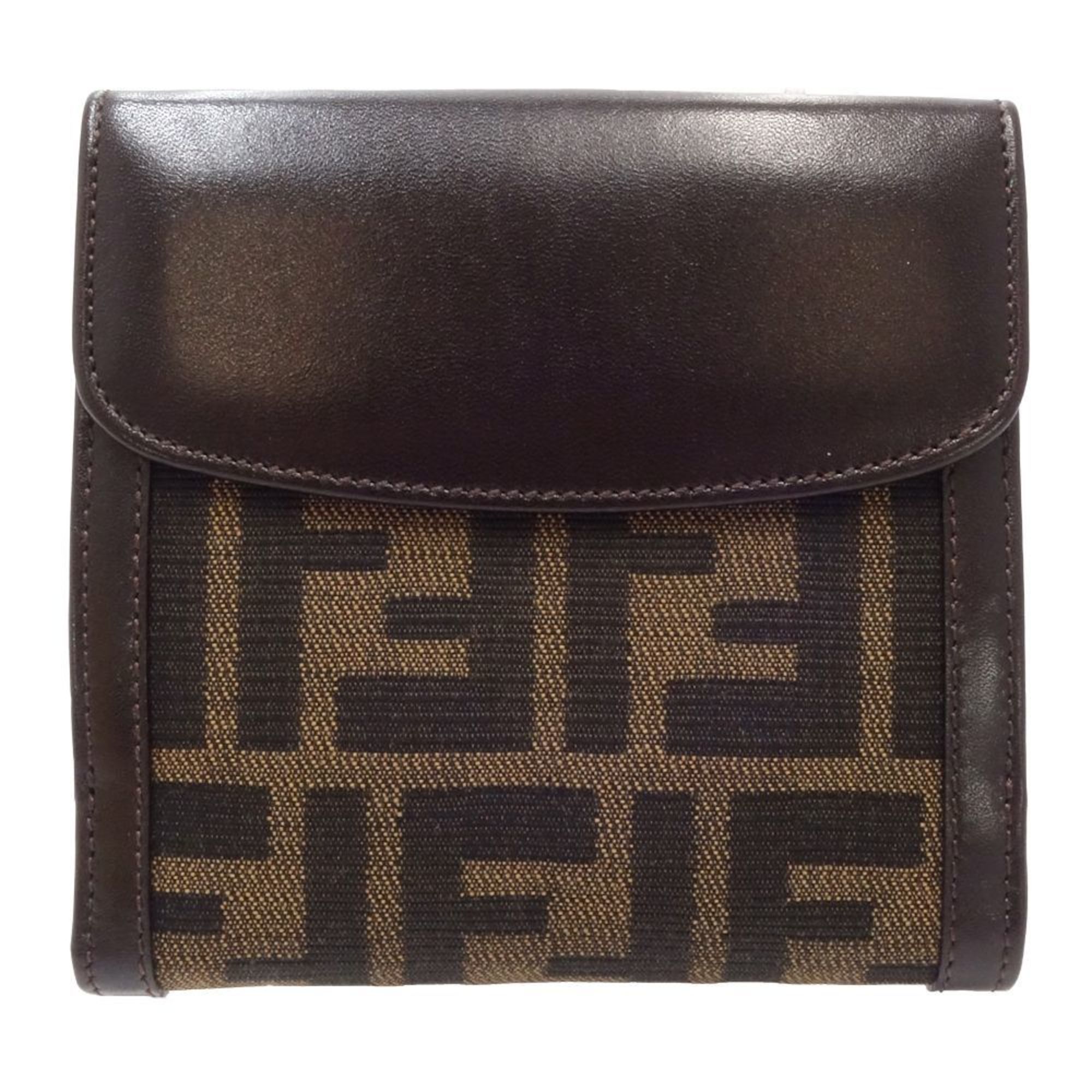 FENDI Bi-fold wallet 2251 W Compact Canvas x leather Brown 180490