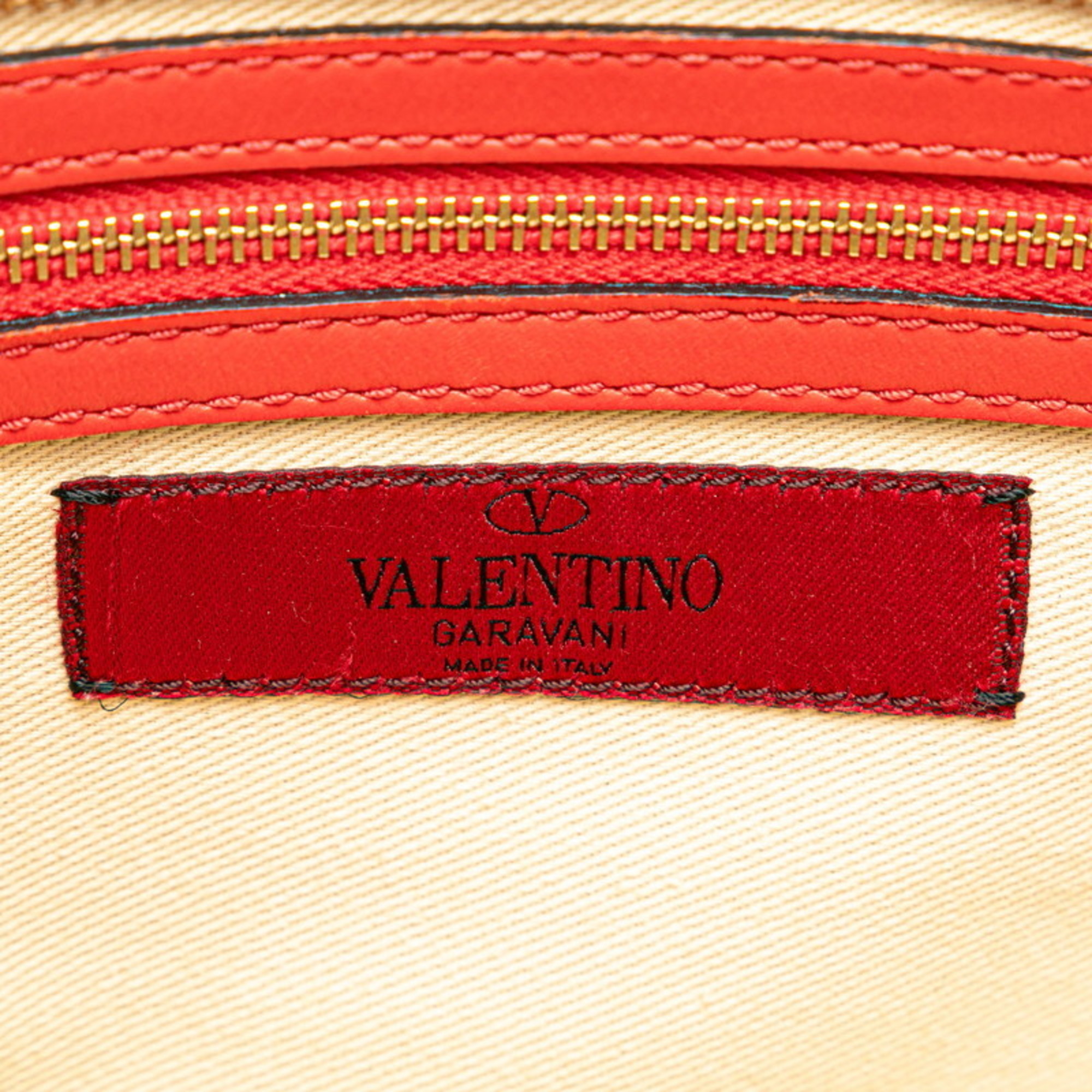 Valentino Rockstud Handbag Shoulder Bag Red Gold Leather Women's VALENTINO