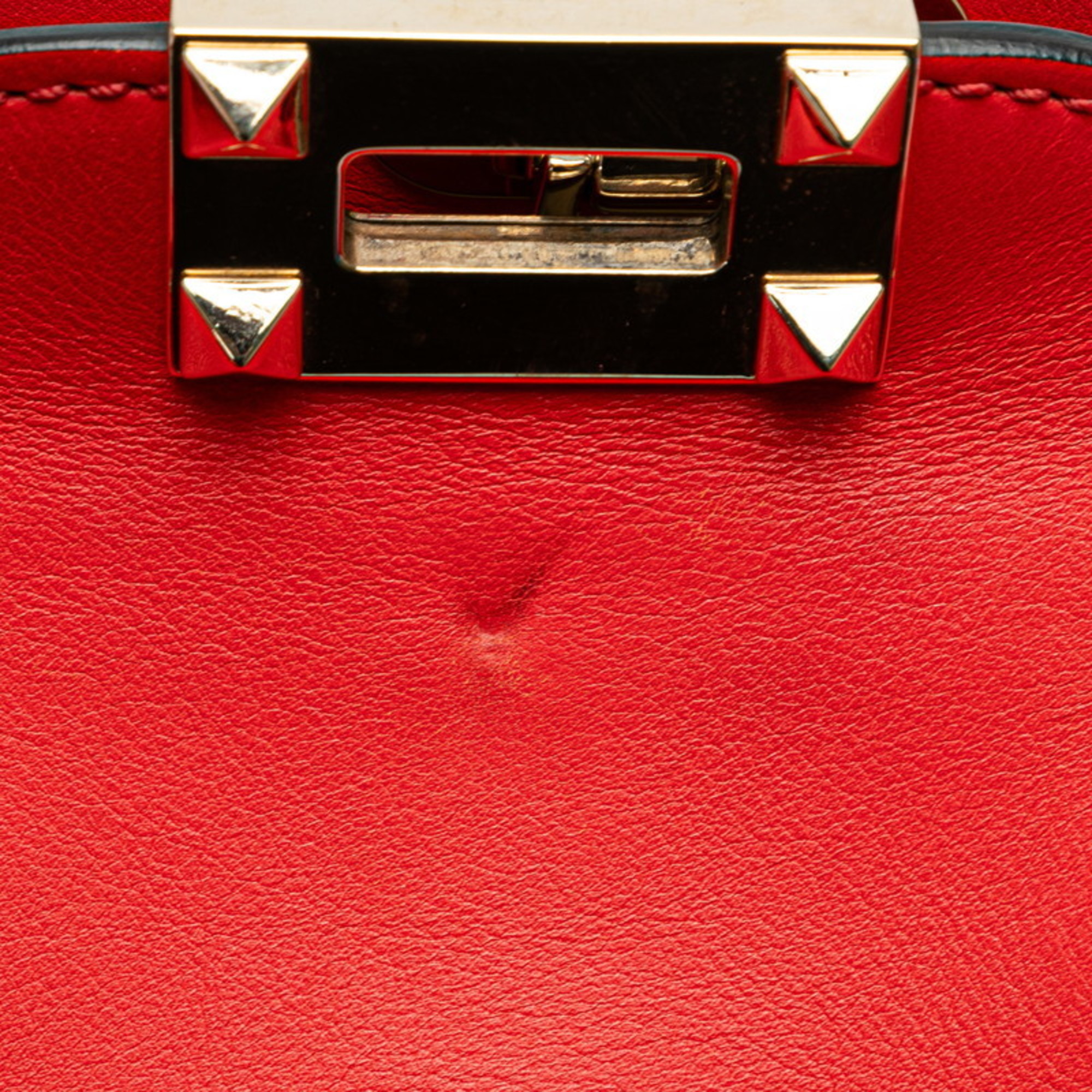 Valentino Rockstud Handbag Shoulder Bag Red Gold Leather Women's VALENTINO