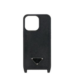 Prada Triangle Plate iPhone 13 Pro Case Smartphone 2ZH158 Black Leather Women's PRADA