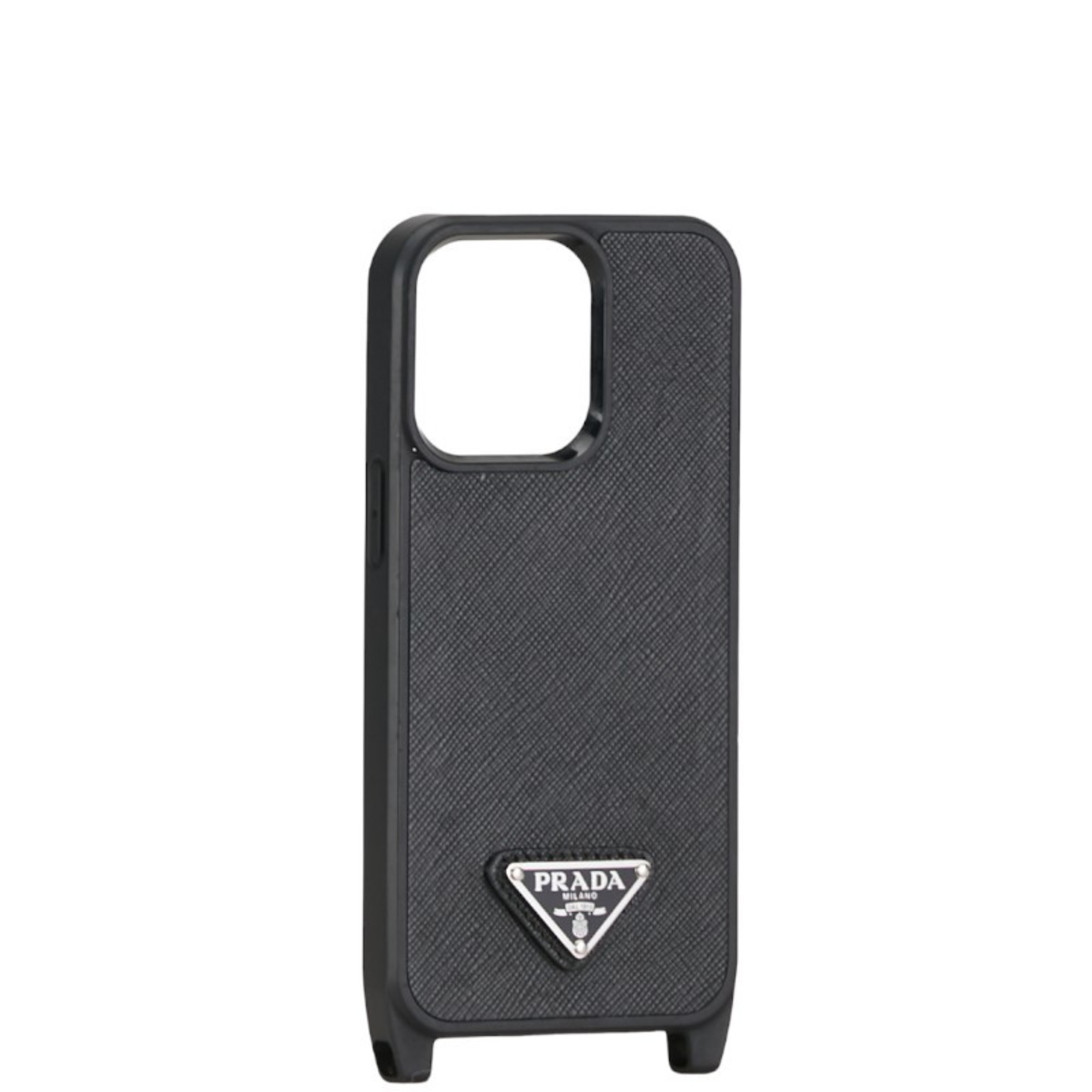 Prada Triangle Plate iPhone 13 Pro Case Smartphone 2ZH158 Black Leather Women's PRADA