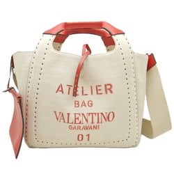 Valentino Garavani Atelier Bag 01 Tote Studs Canvas x Leather Ivory Red 251794