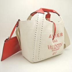 Valentino Garavani Atelier Bag 01 Tote Studs Canvas x Leather Ivory Red 251794