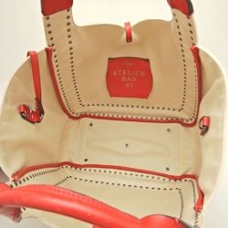 Valentino Garavani Atelier Bag 01 Tote Studs Canvas x Leather Ivory Red 251794