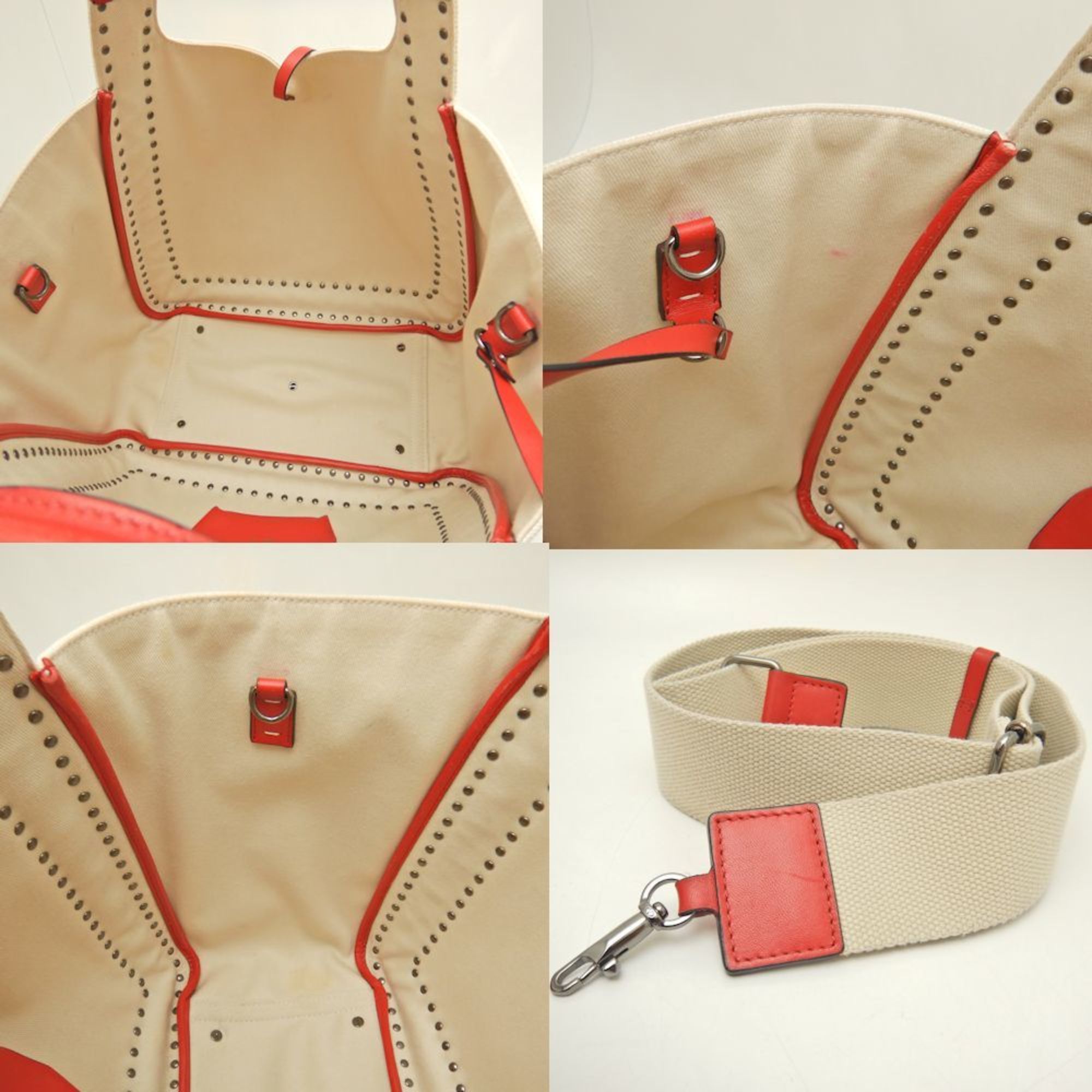 Valentino Garavani Atelier Bag 01 Tote Studs Canvas x Leather Ivory Red 251794