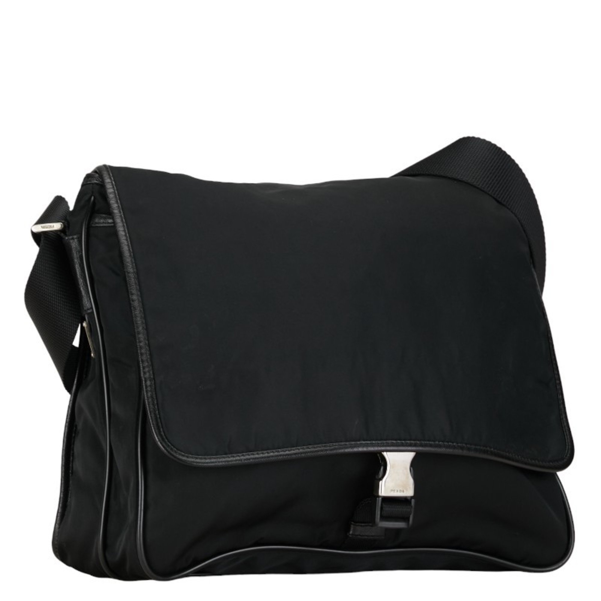 Prada Triangle Plate Shoulder Bag Black Nylon Leather Women's PRADA