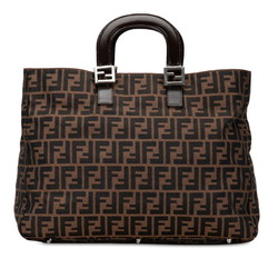 FENDI ZUCCA Handbag Tote Bag 26329 Brown Canvas Leather Women's