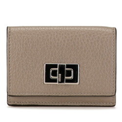 FENDI Peekaboo Tri-fold Compact Wallet 8M0426 Greige Leather Women's