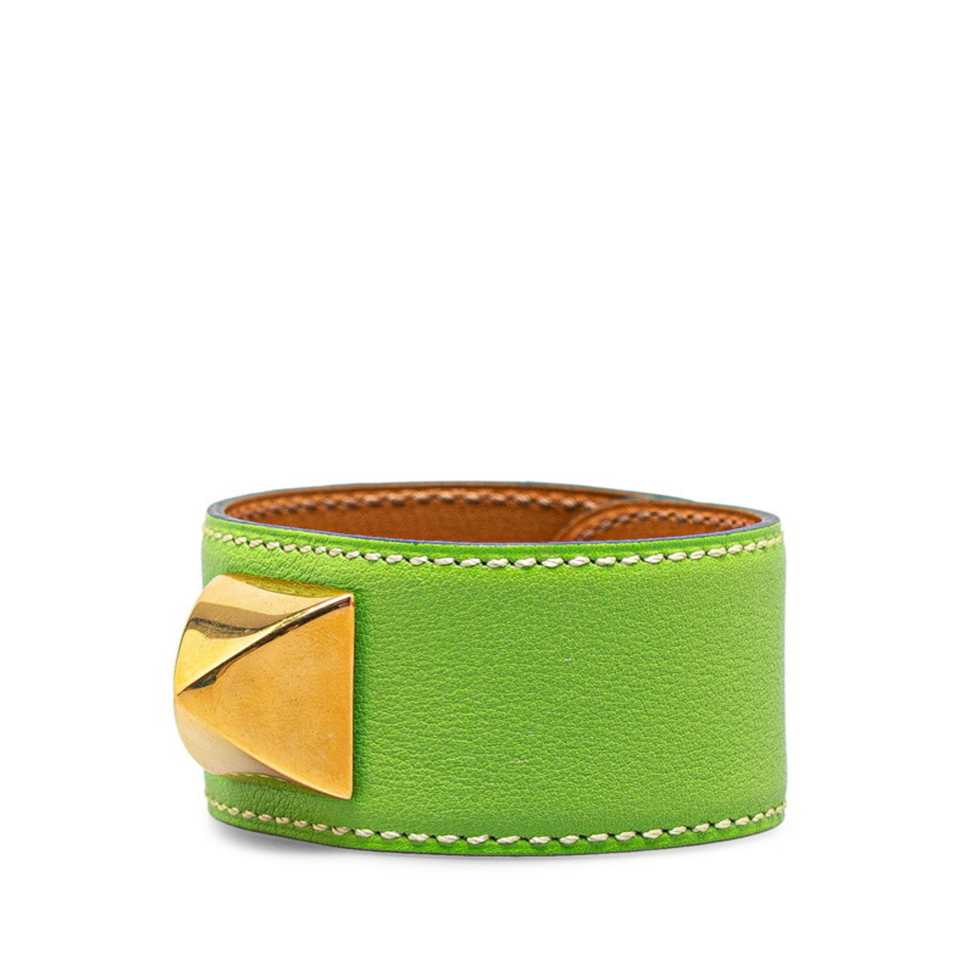 Hermes Medor Bracelet Green Gold Leather Plated Women's HERMES