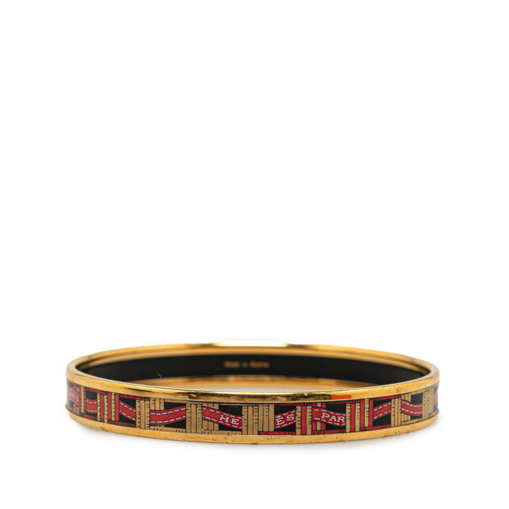 Hermes enamel PM ribbon cloisonne bangle red gold black plating women's HERMES