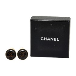 Chanel Coco Mark Button Motif Earrings Gold Black Plated Women's CHANEL