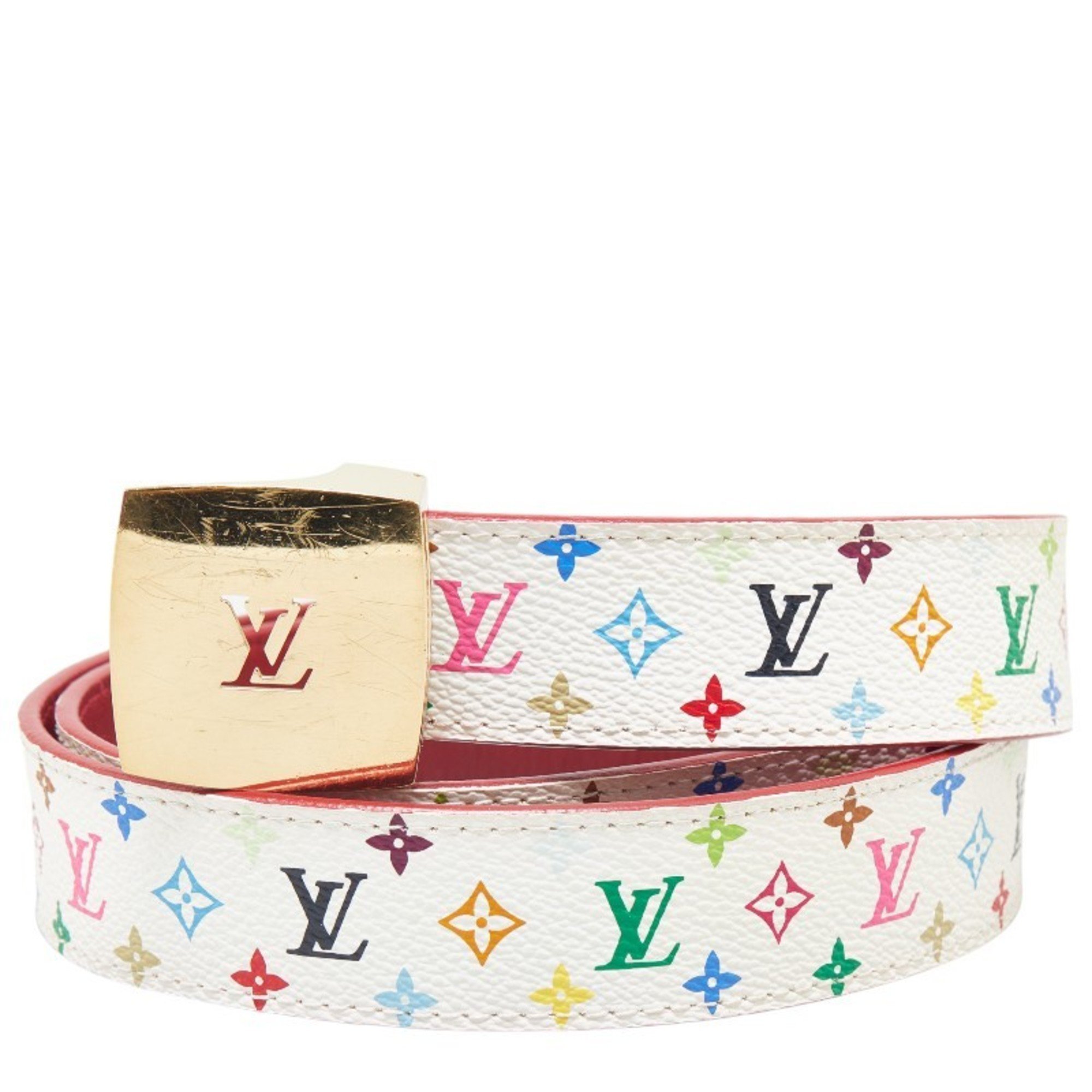 Louis Vuitton Monogram Multicolor Santur Carre Belt M9682 Blanc Gold PVC Leather Women's LOUIS VUITTON