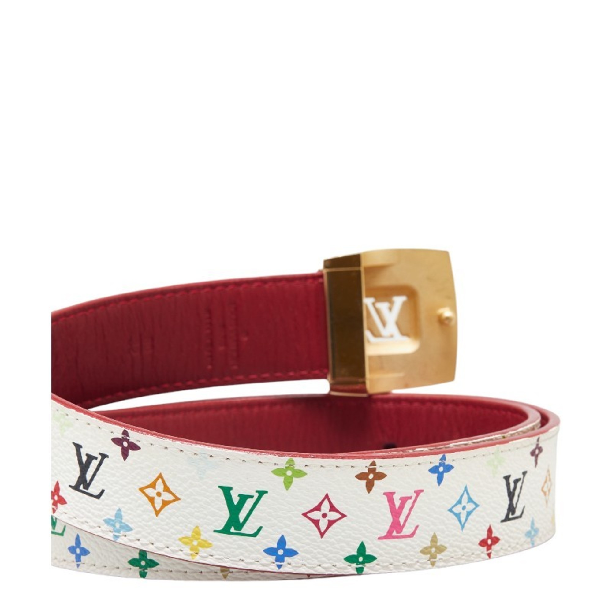 Louis Vuitton Monogram Multicolor Santur Carre Belt M9682 Blanc Gold PVC Leather Women's LOUIS VUITTON