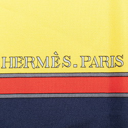 Hermes Carre 90 CARROUSEL Merry-go-round scarf muffler yellow navy multicolor silk women's HERMES