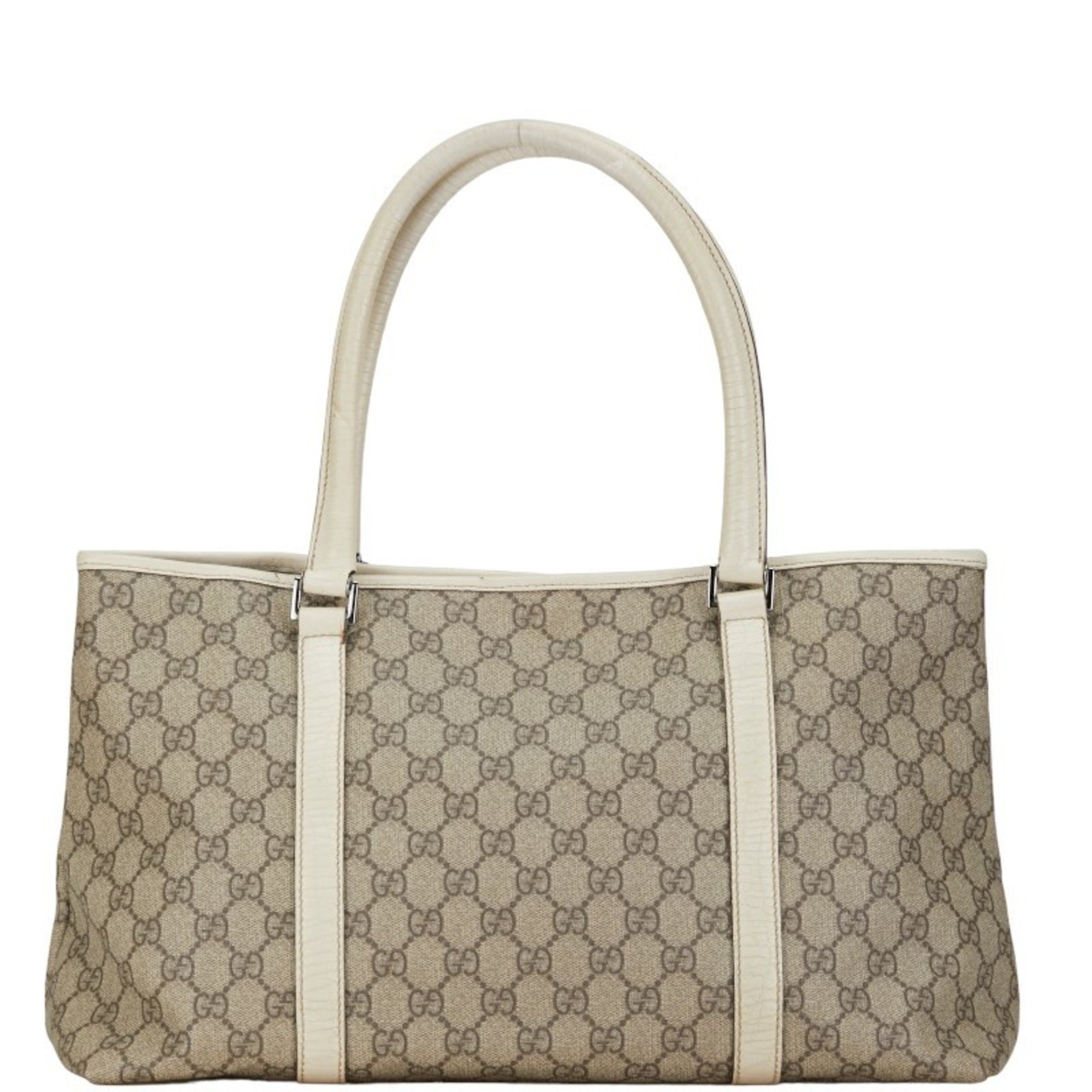 Gucci GG Supreme Handbag Tote Bag 114595 Beige White PVC Leather Women's GUCCI