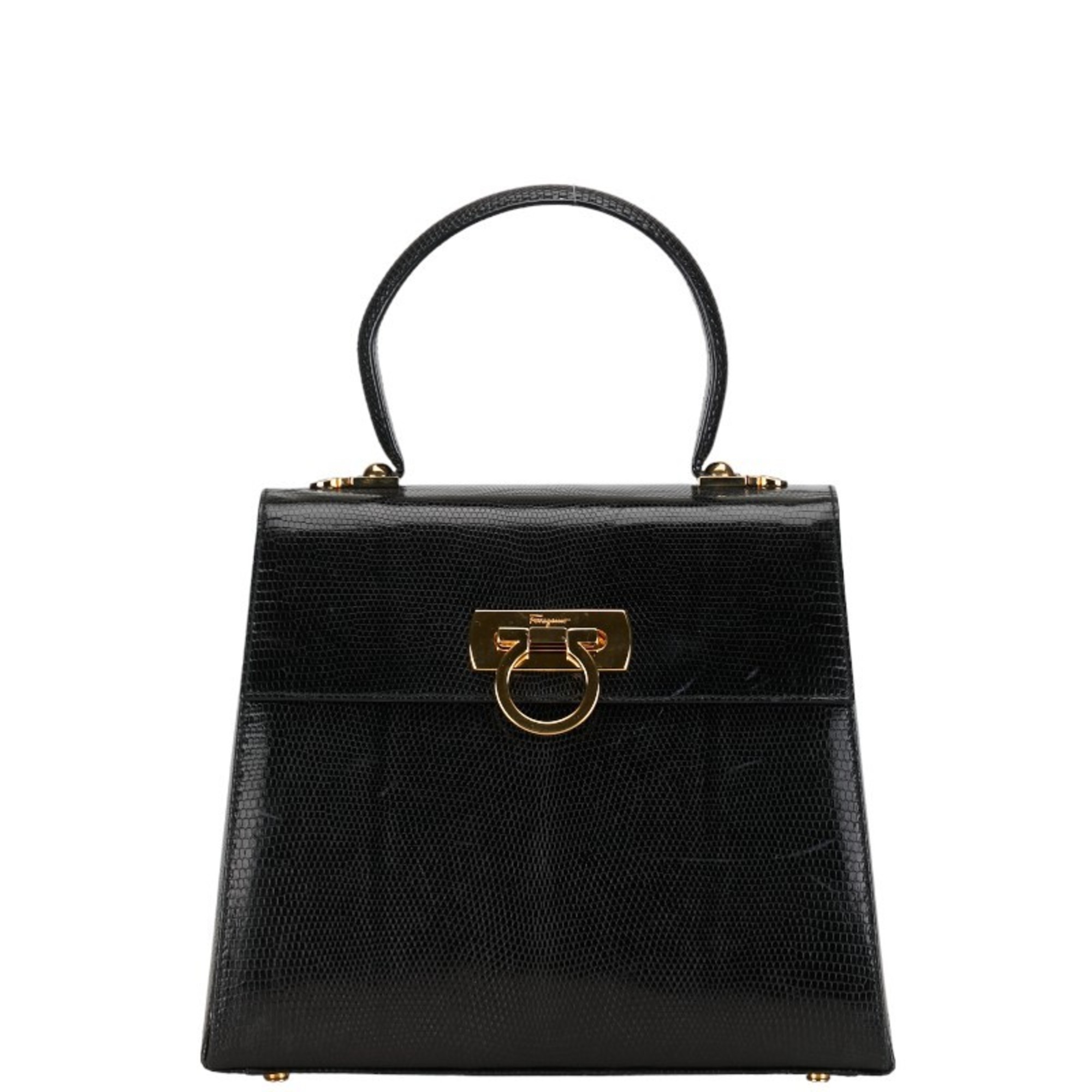 Salvatore Ferragamo Gancini Handbag Shoulder Bag Black Leather Women's