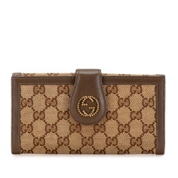 Gucci GG Canvas Interlocking G Studs Long Wallet 269970 Brown Leather Women's GUCCI