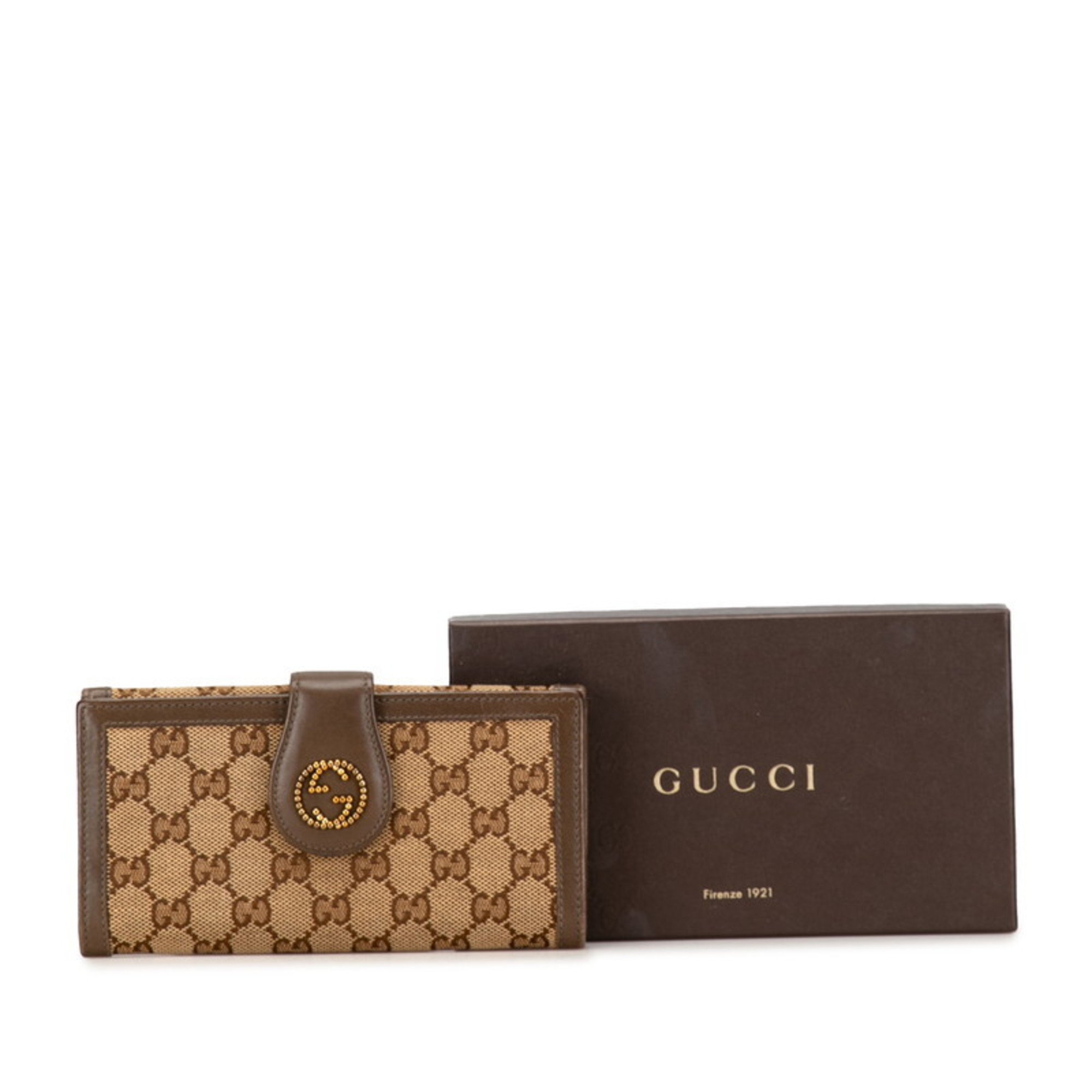 Gucci GG Canvas Interlocking G Studs Long Wallet 269970 Brown Leather Women's GUCCI
