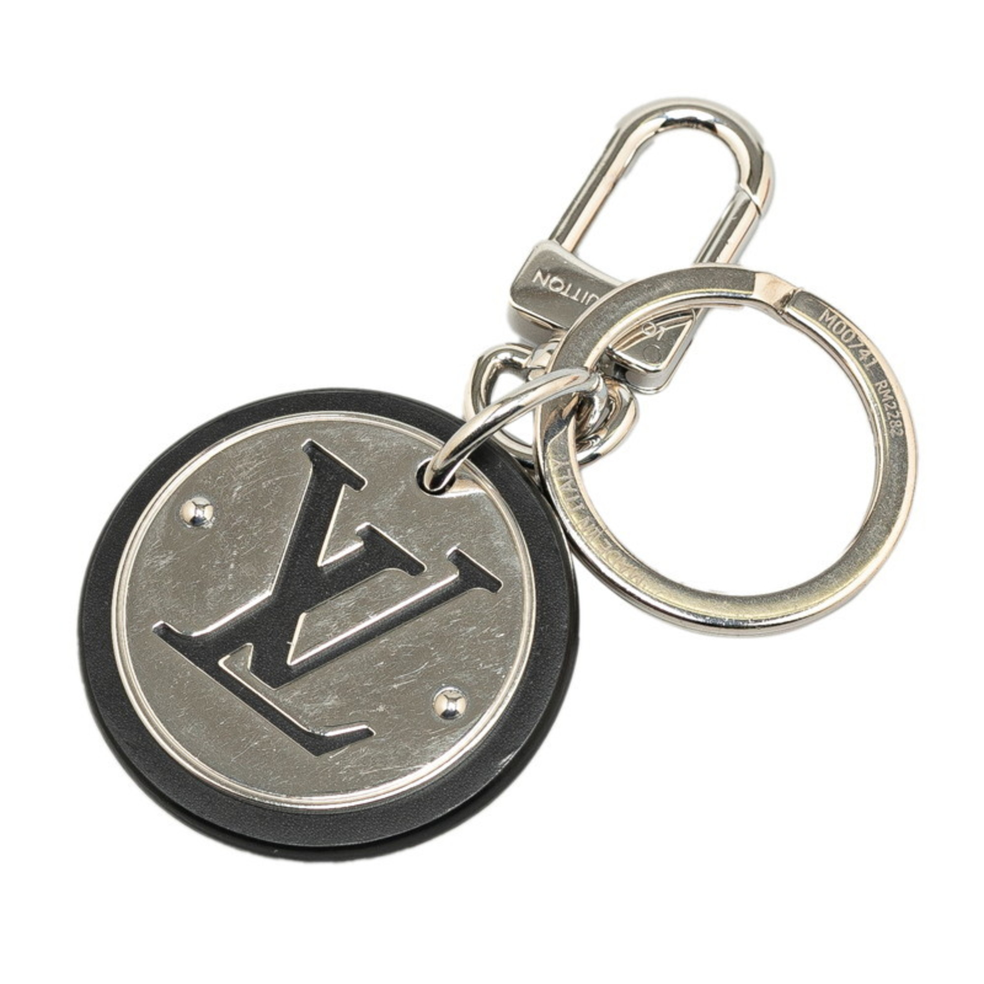 Louis Vuitton Porte Cle LV Circle Key Ring Holder M00741 Silver Black Metal Leather Women's LOUIS VUITTON