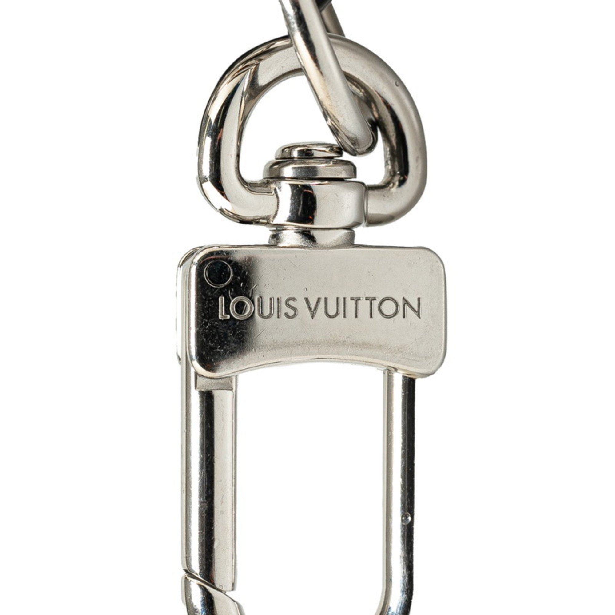 Louis Vuitton Porte Cle LV Circle Key Ring Holder M00741 Silver Black Metal Leather Women's LOUIS VUITTON