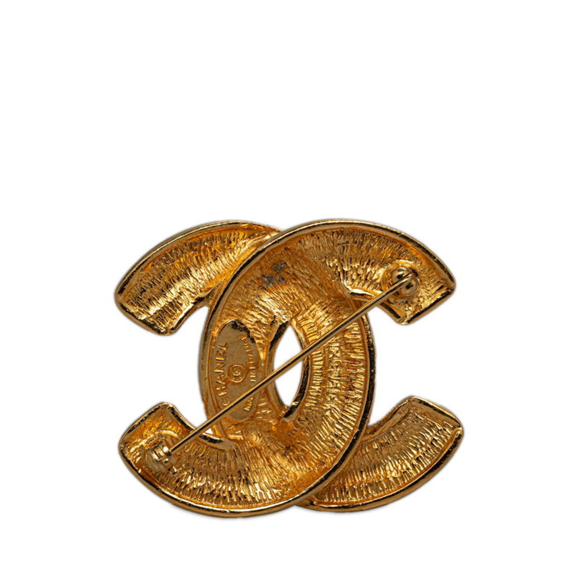 Chanel Matelasse Coco Mark Brooch Gold Plated Women's CHANEL