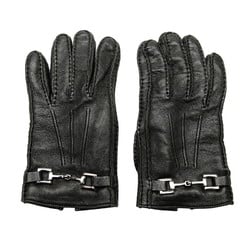 Gucci Horsebit Gloves 603635 Black Leather Women's GUCCI