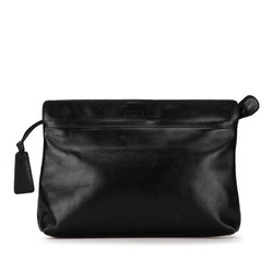 CHANEL Clutch Bag Second Black Leather Women's
