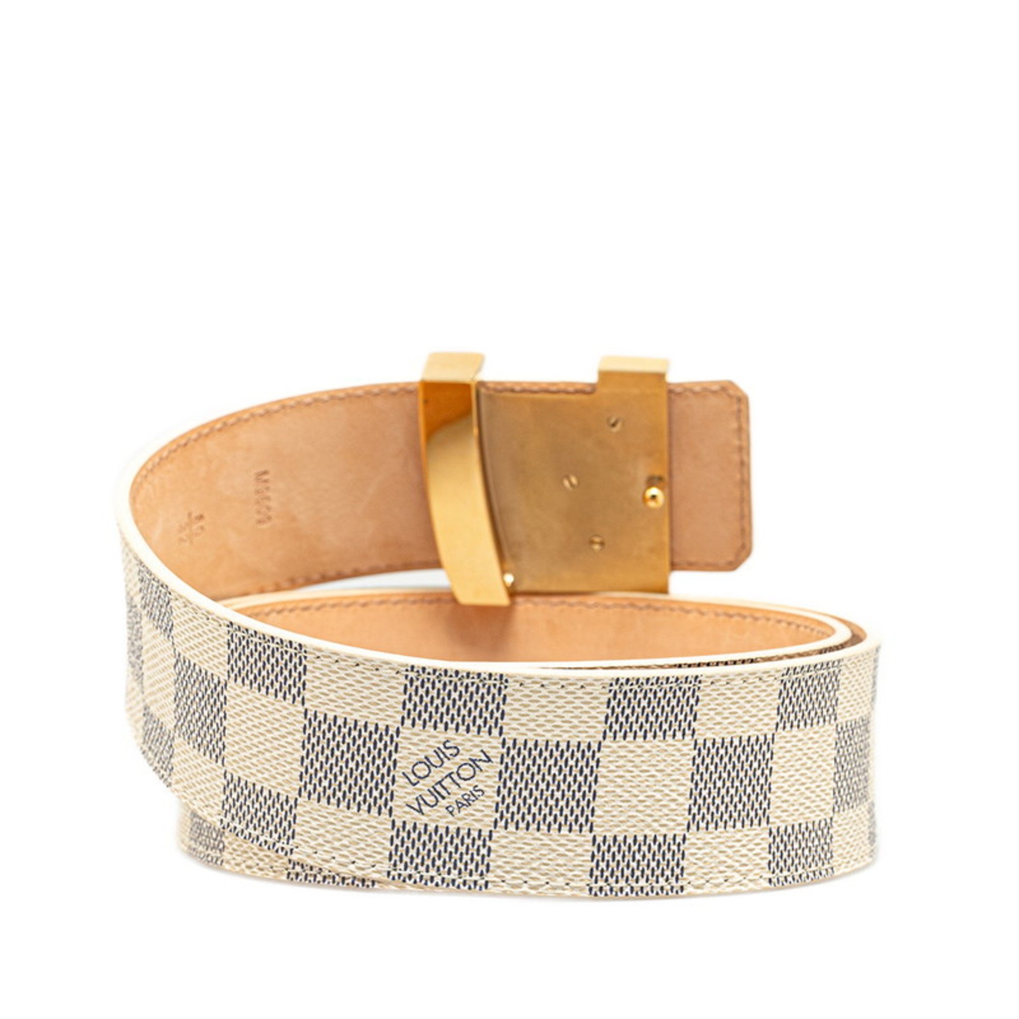 Louis Vuitton Damier Azur Santur Belt 80/32 M9609 White Leather Men's LOUIS VUITTON