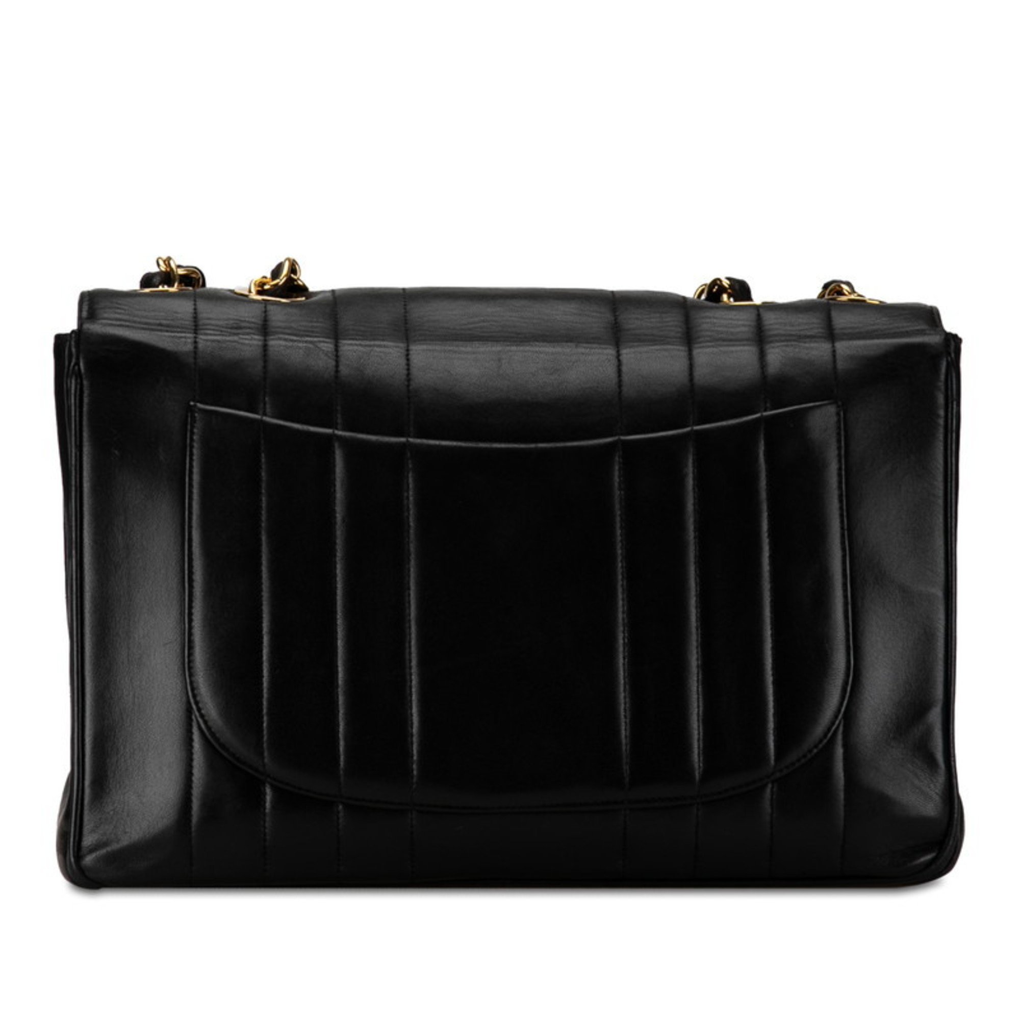 Chanel Mademoiselle Coco Mark Double Flap Chain Shoulder Bag Black Gold Lambskin Women's CHANEL