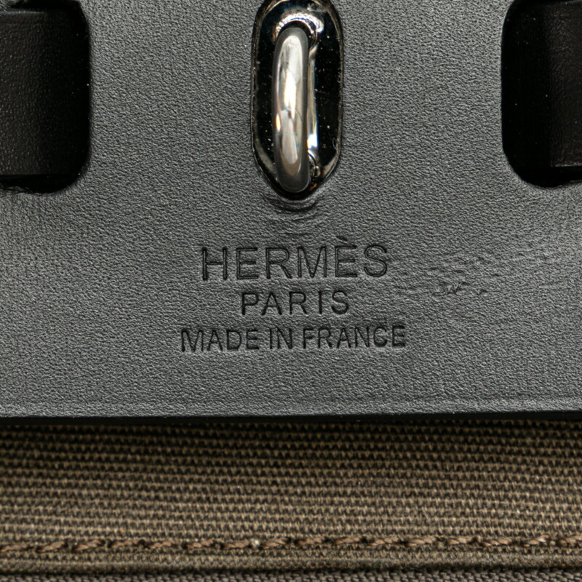 Hermes Airbag Zip PM Handbag Shoulder Bag Khaki Black Toile Officier Leather Women's HERMES