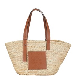 LOEWE Anagram Basket Bag Handbag Beige Brown Raffia Leather Women's