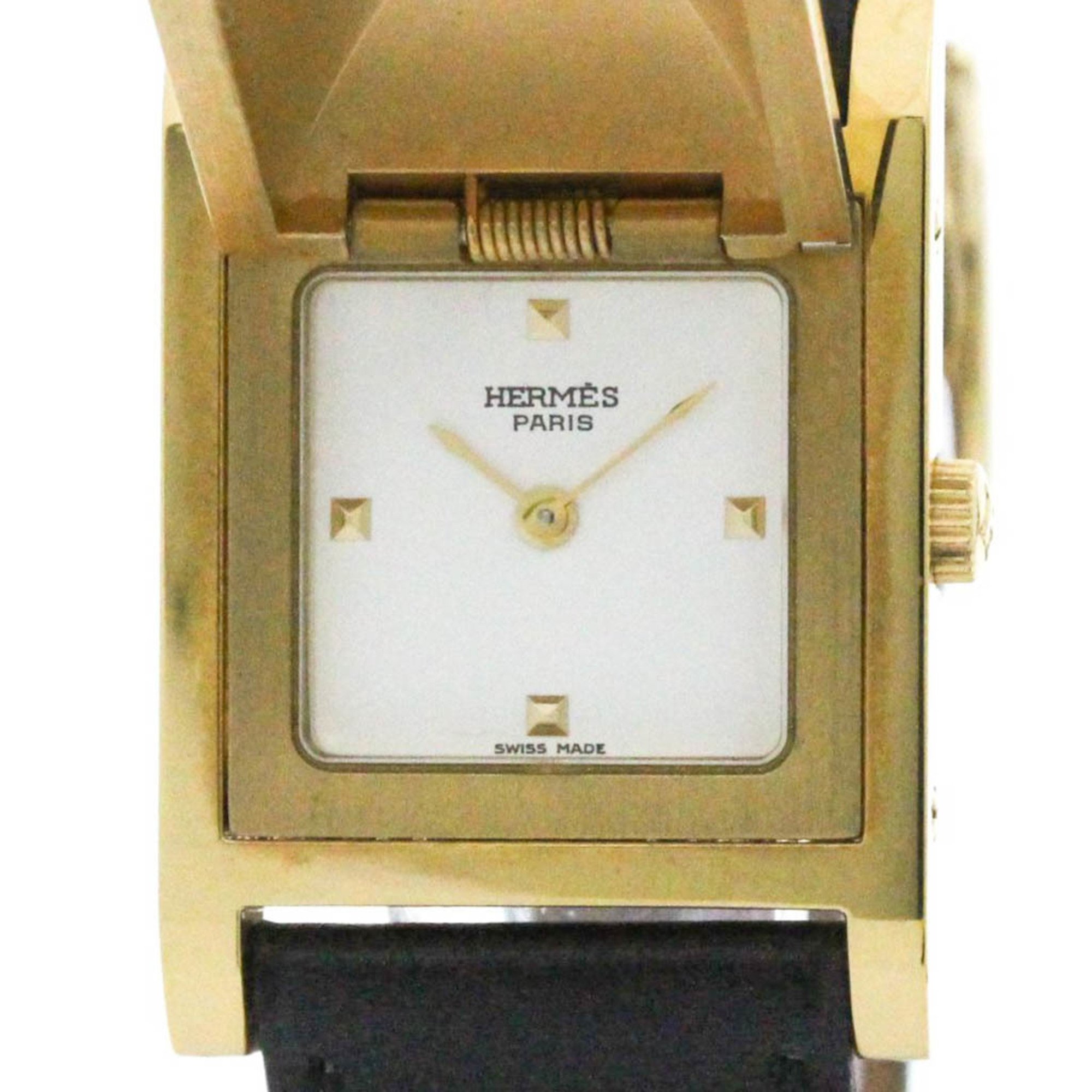 HERMES Medor Gold Plated Leather Quartz Ladies Watch ME1.201 BF573179