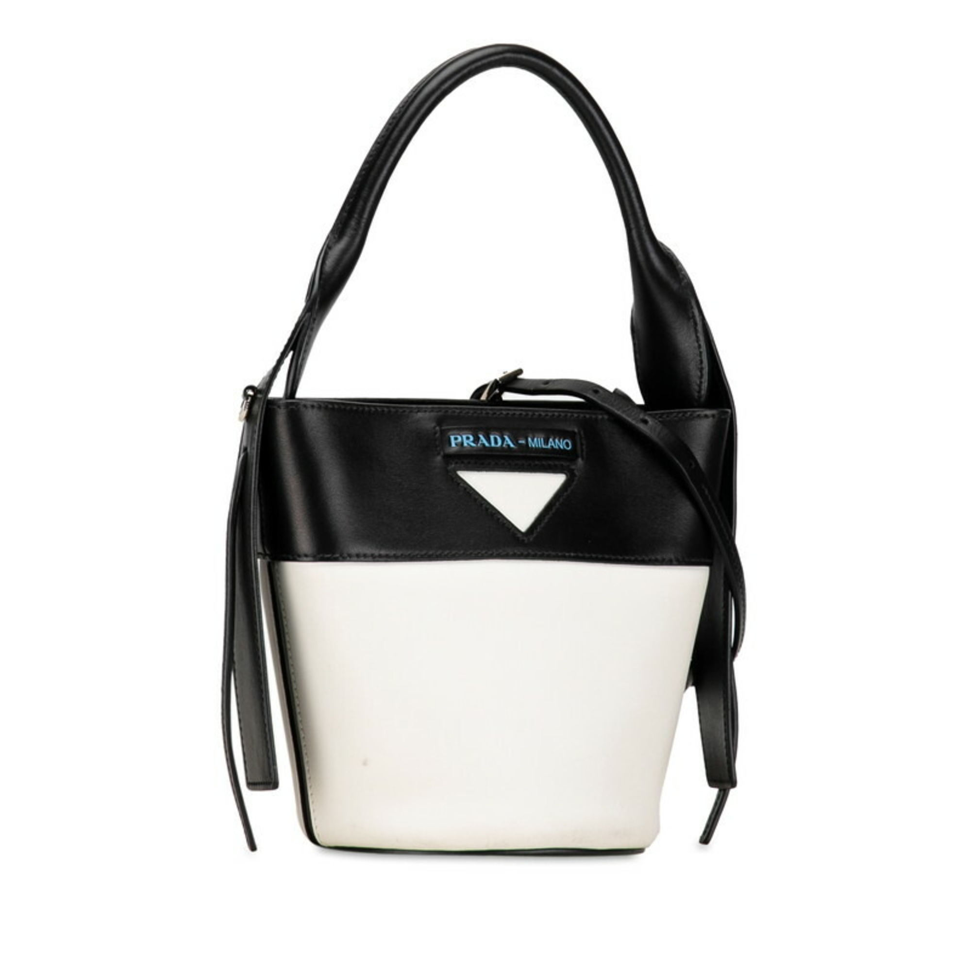 Prada Ouverture Handbag Shoulder Bag 1BE015 White Black Leather Women's PRADA