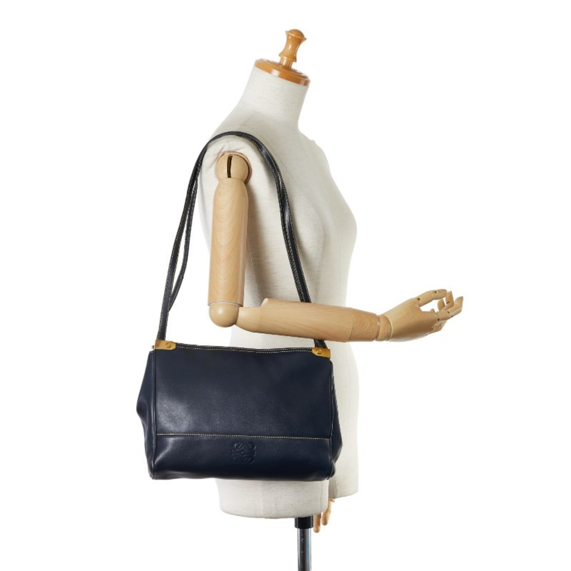 LOEWE Anagram Shoulder Bag Navy Leather Women's