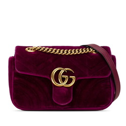 Gucci GG Marmont Quilted Chain Shoulder Bag 446744 Purple Velvet Leather Women's GUCCI