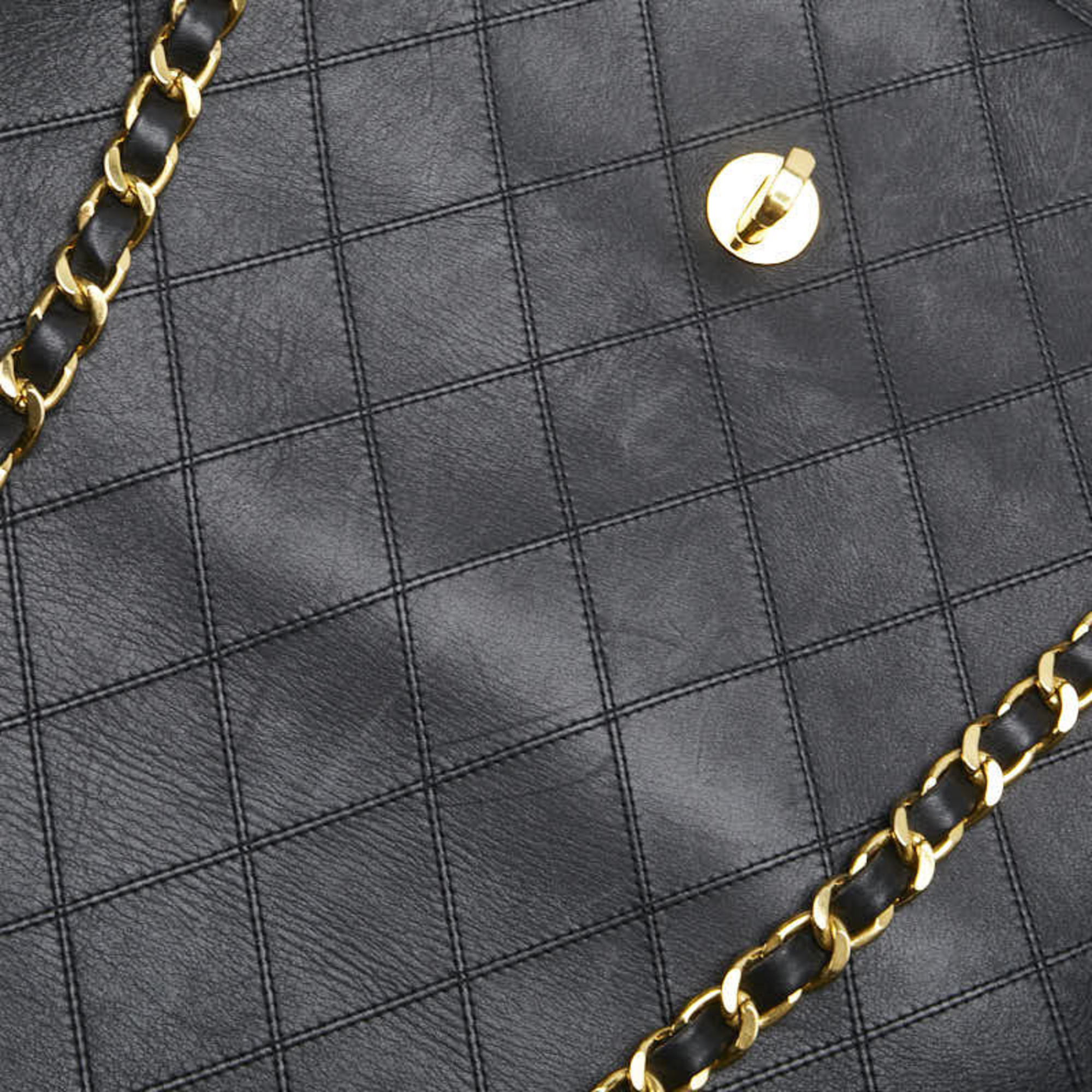 CHANEL Bicolor Coco Mark Chain Tote Bag Black Gold Lambskin Women's