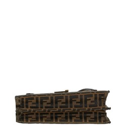 FENDI ZUCCA Handbag Brown Canvas Leather Women's