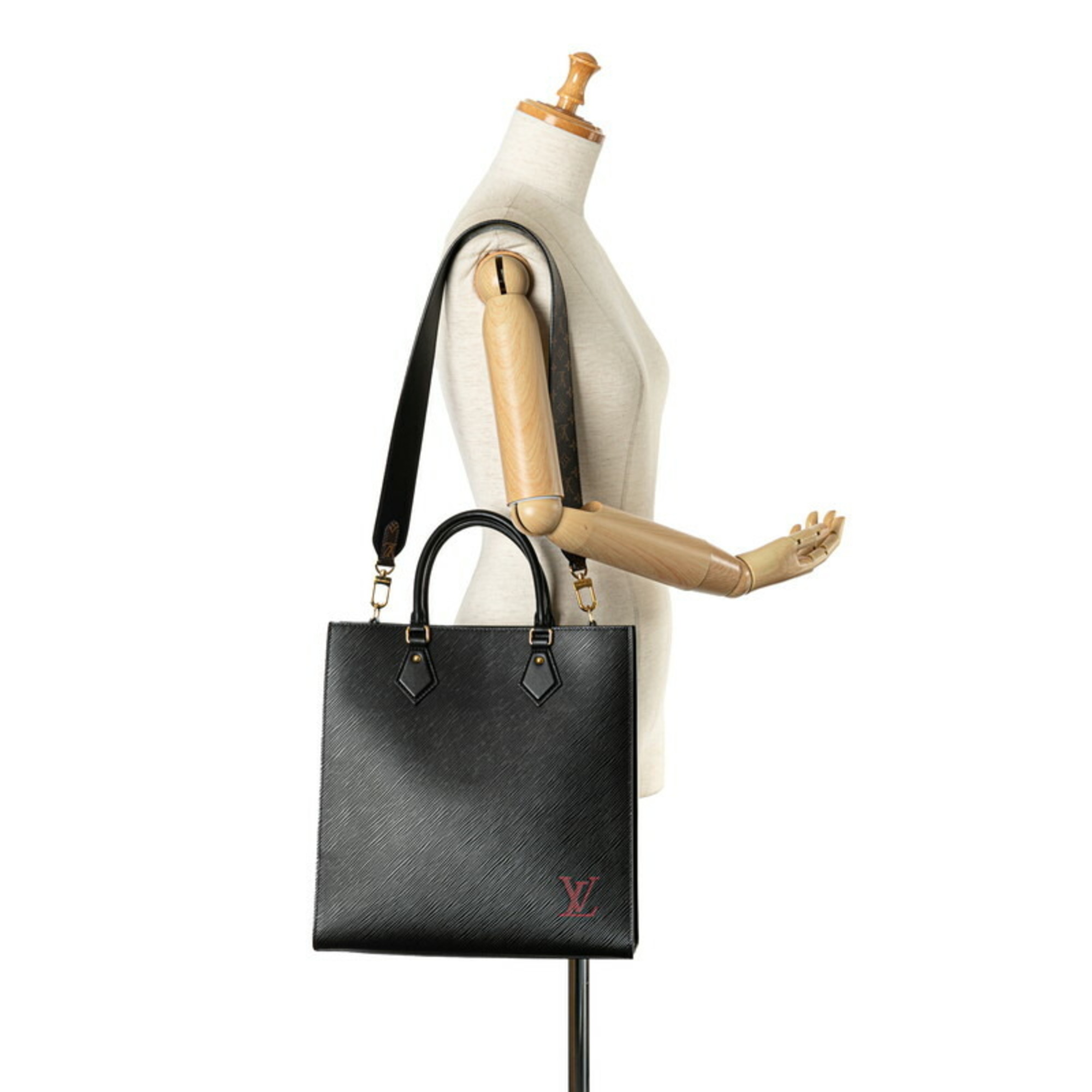 Louis Vuitton Epi Sac Plat PM Tote Bag Shoulder M58658 Noir Black Leather Women's LOUIS VUITTON