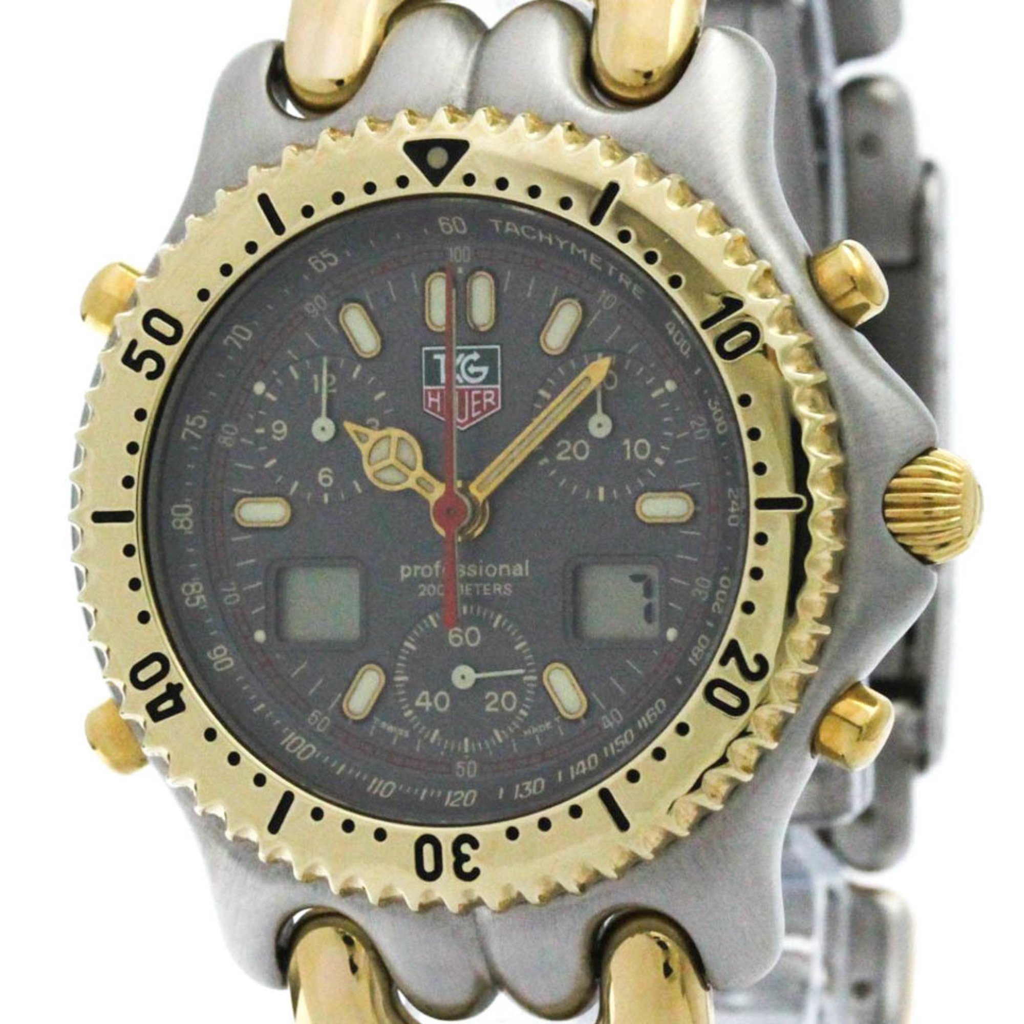 Polished TAG HEUER Sel Chronograph Gold Plated Steel Mens Watch CG1122 BF572577