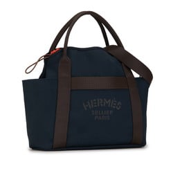Hermes Sac de Pansage Groom Tote Bag Handbag Shoulder Navy Brown Canvas Leather Women's HERMES