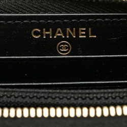 CHANEL Deauville Small Round Long Wallet A81973 Navy Brown Canvas Leather Women's